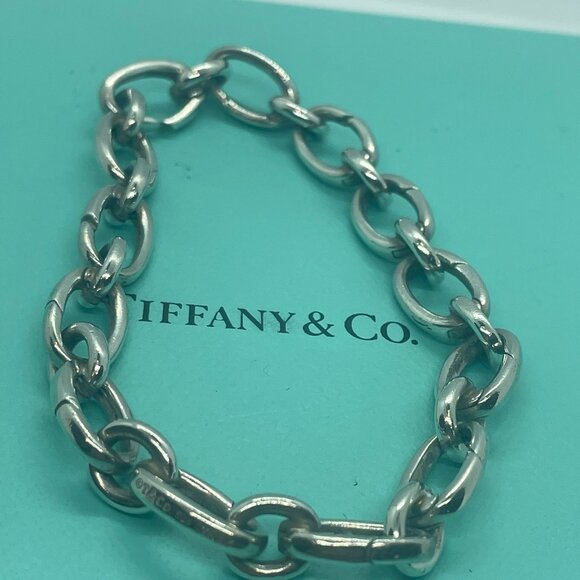 Authentic Tiffany & Co. Clasping Oval Link Chain Bracelet Silver 7.75" - Picture 9 of 12